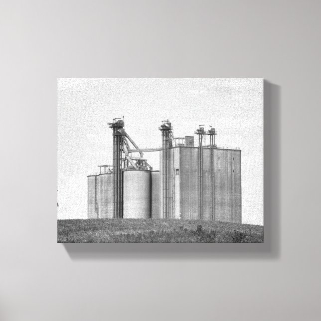Toile Ascenseur à grains noirs et blancs sur une colline (Recto)