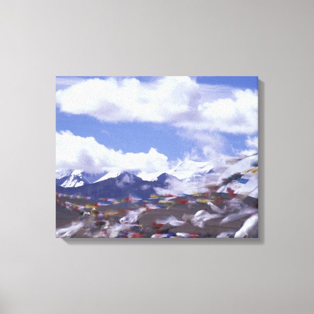 Toile Asie, Chine, Tibet, col de Tangla. Drapeaux de pri (Recto)