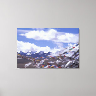 Toile Asie, Chine, Tibet, passe Tangla. Drapeaux de pri