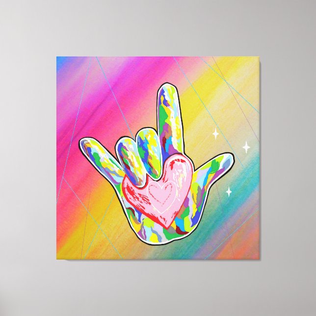 Toile ASL I LOVE YOU Sign with Heart (Recto)