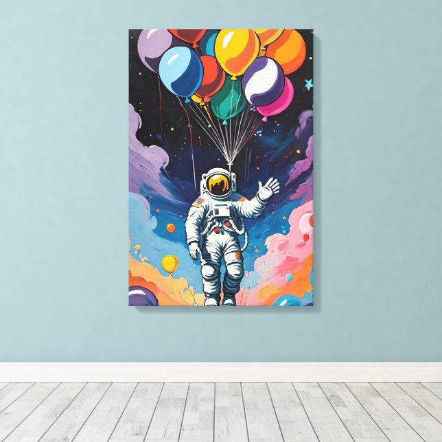 Toile Astronaut avec ballons colorés dans l'espace (Insitu (Plancher de Bois))