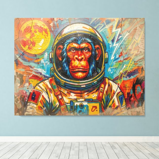 TOILE ASTRONAUTE CHIMPANZÉ RENTRE À LA MAISON-2 (Insitu (Plancher de Bois))
