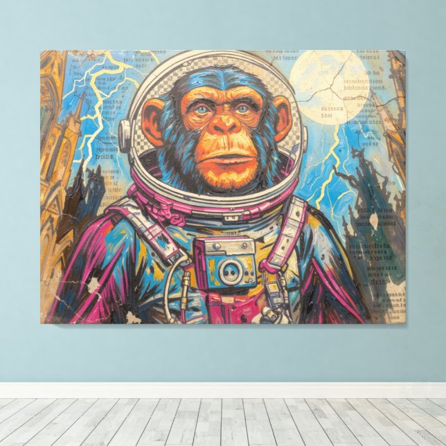 TOILE ASTRONAUTE CHIMPANZÉ RENTRE À LA MAISON-5 (Insitu (Plancher de Bois))