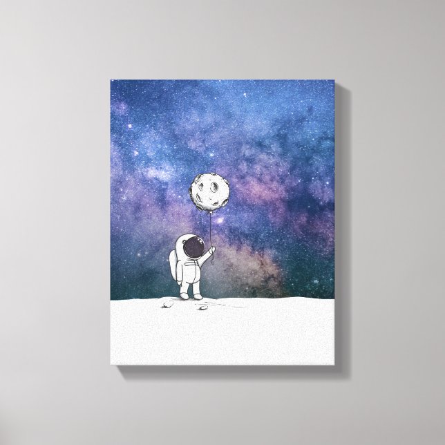 Toile Astronaute dans l'espace avec ballon de lune cosmo (Recto)
