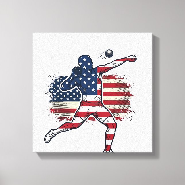 Toile Athlète de lancer de poids patriotique Gravure vin (Recto)