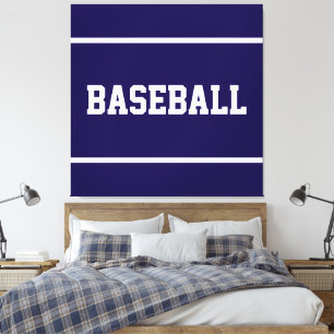 Toile Athlétique Bleu Nuit Blanc Texte BASEBALL Rayures