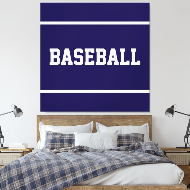 Toile Athlétique Bleu Nuit Blanc Texte BASEBALL Rayures (Insitu(Chambre))