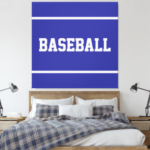Toile Athlétique Été Bleu Blanc BASEBALL Texte Rayures