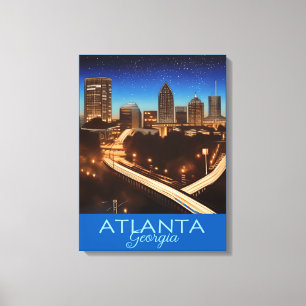 Toile Atlanta Georgia Bleu et Gold Soirée Poster Canv