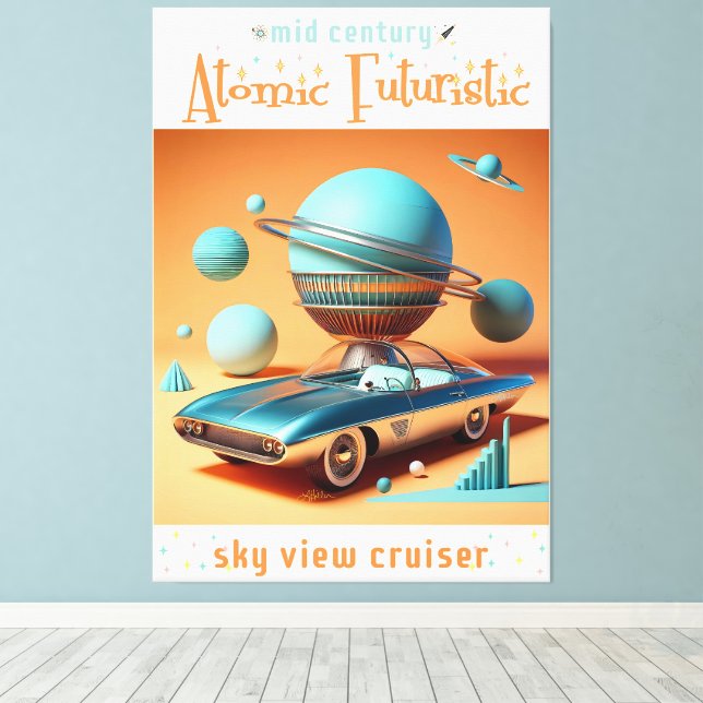 Toile Atomic Futuristic Sky View Cruiser Car  (Insitu (Plancher de Bois))
