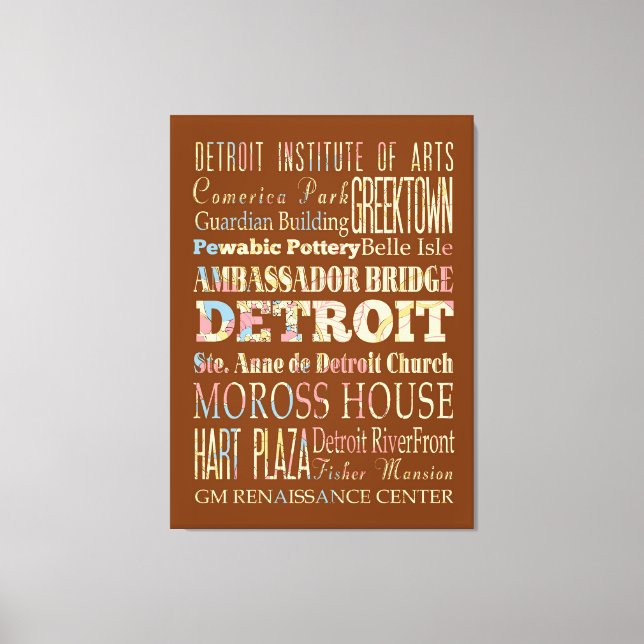 Toile Attractions et lieux célèbres de Detroit, Michigan (Recto)