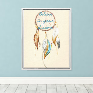 Toile Attrape-rêve aquarelle marron turquoise crème 