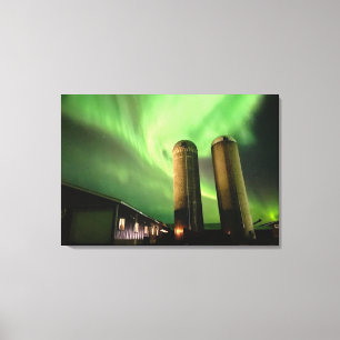 Toile Aurora Borealis sur Alberta Farm Silos