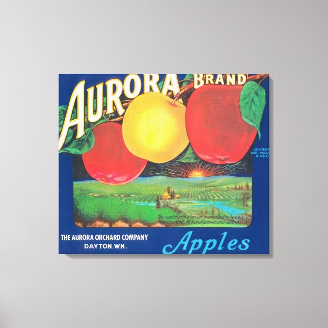 Toile Aurora Étiquette Apple (bleu) - Dayton, WA (Recto)