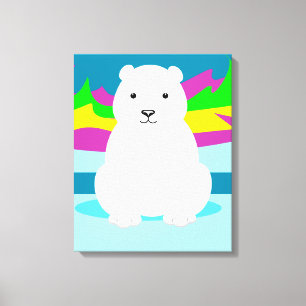 Toile Aurore boréale colorée et ours polaire