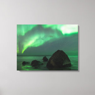 Toile Aurore Boréale   Plage de Lofoten Norvège