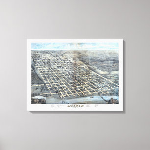 Toile Austin, Texas Antique Aerial City Carte de 1873