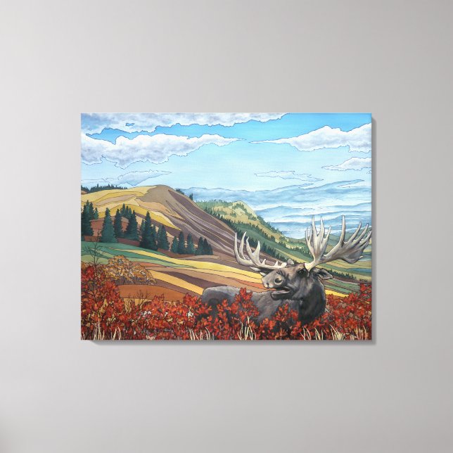 Toile Automne Moose Paysage Peinture Imprimantes (Recto)