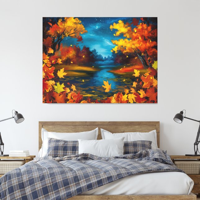 Toile Automne Nuit Paysage Peinture à l'huile (Insitu(Chambre))
