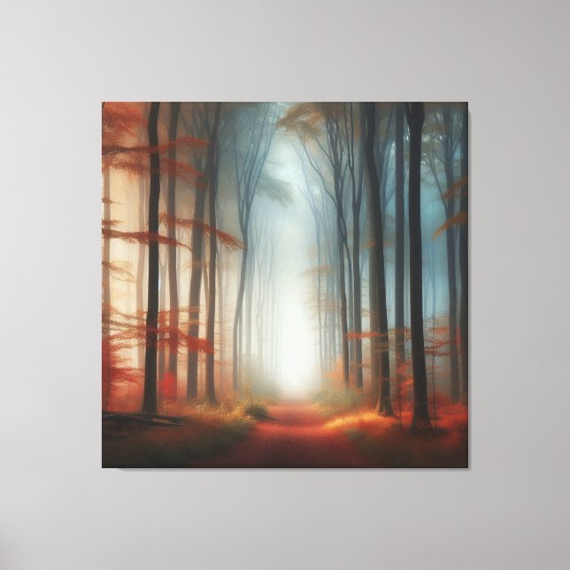 Toile Autumn Fog Forest Canvas, Peaceful Fall Morning  (Recto)