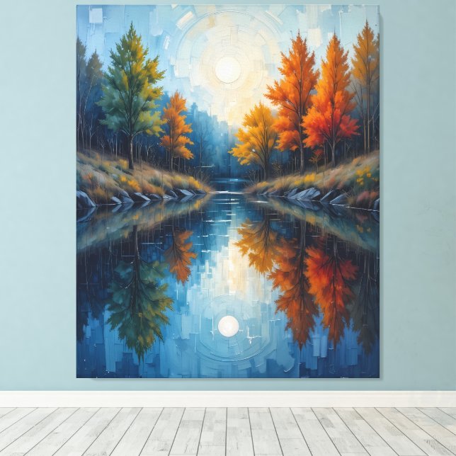 Toile Autumn’s Mirror: Where Sky Meets Water (Insitu (Plancher de Bois))