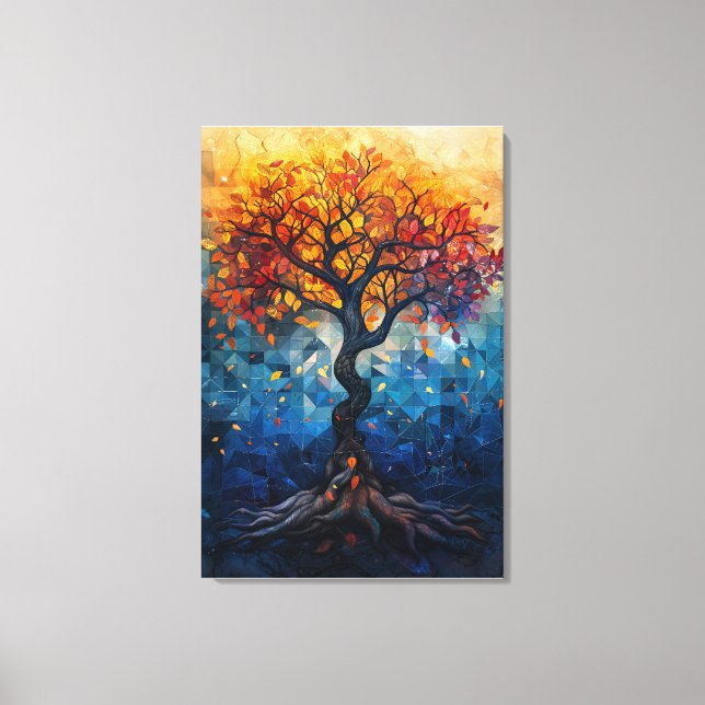 Toile Autumn Tree Mosaic Geometric Glow Art (Recto)