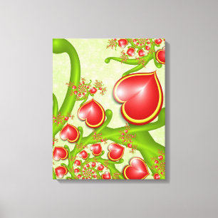 Toile Avec beaucoup d'amour Rouge Coeurs Jaunes Fractal