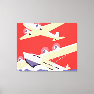 Toile Avion en vol vintage WPA coloré