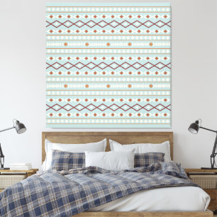 Toile Aztec Formes Motif Rusts Crème Turquoise-Bleu