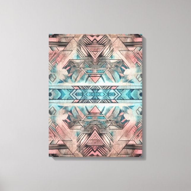 Toile Aztec Sud-Ouest Pastel Rose Et Bleu (Recto)