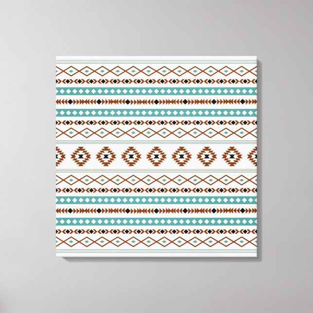 Toile Aztec Turquoise Terracotta Crème Noire Mixte Motif (Recto)