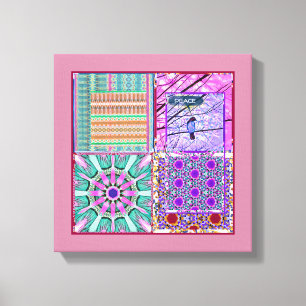 Toile Azulejos Carreaux géométriques avec Oiseau de Paix