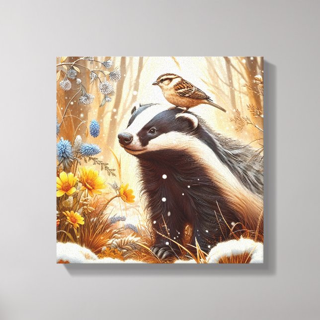 Toile Badger and Sparrow Nature Faune Rustique (Recto)