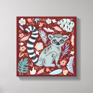 Toile Bague Queue Lemur Cute Floral