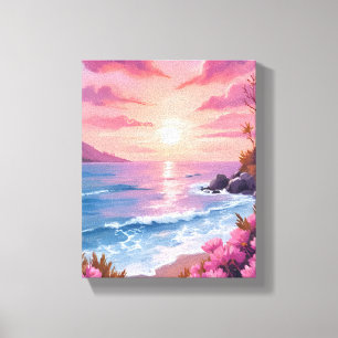Toile Baie de Blush Beach Aquarelle rose de coucher de