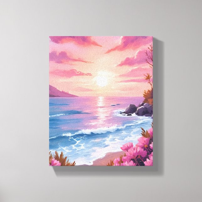 Toile Baie de Blush Beach | Aquarelle rose de coucher de (Recto)