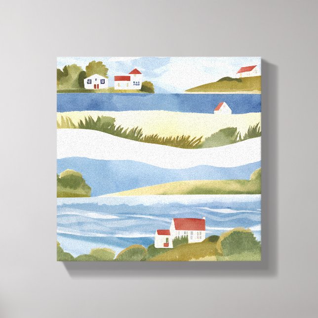 Toile Baie de Cape Cod | Aquarelle de rivage océanique c (Recto)