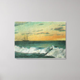 Toile Baie de Casco, MaineShip dans la baie au lever de