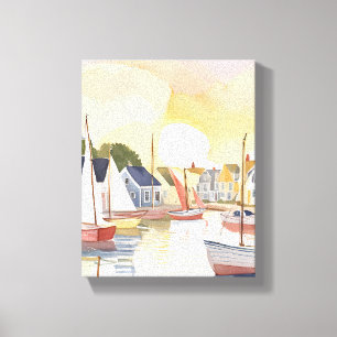 Toile Baie des bateaux   Peinture aquarelle de l'océan c
