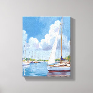 Toile Baie des voiliers   Peinture aquarelle côtière