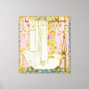 Toile Baignoire victorienne Robinetterie laiton Fond ros