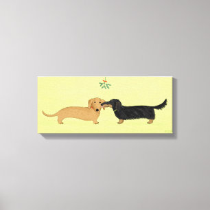 Toile Baiser de gui de teckel - Noël de chien de