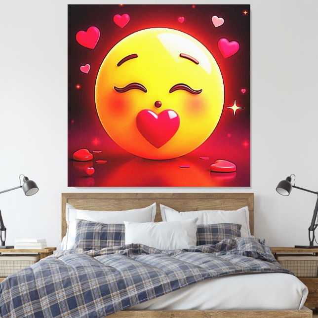 Toile Baiser Emoji Coeurs soufflants (Insitu(Chambre))