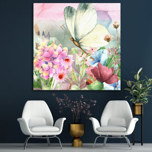 Toile Baisers aux papillons colorés entre Fleurs sauvage