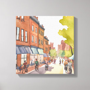 Toile Balade en vélo à Boston Aquarelle North End MA