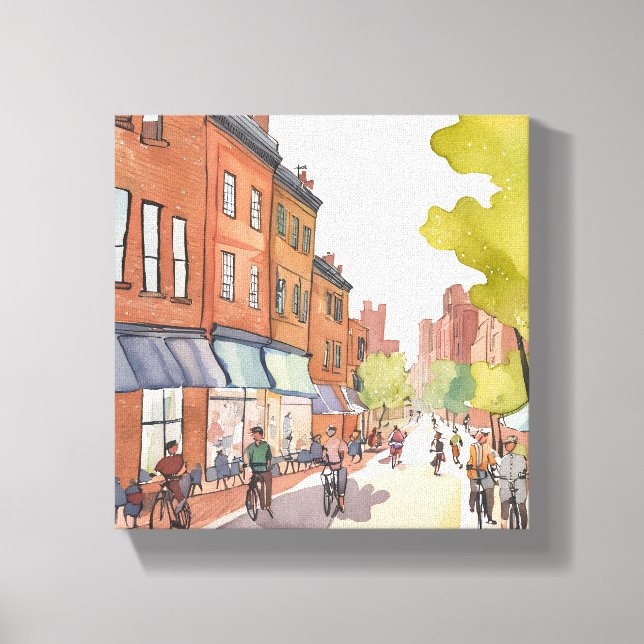 Toile Balade en vélo à Boston | Aquarelle North End MA (Recto)