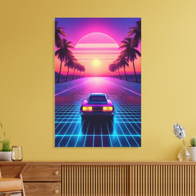 Toile Balade nocturne sous néon : Synthwave Rétro 80s au (Insitu(Salon))