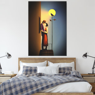 Toile Balcon au Clair de Lune Romantique – Amour Noir Vi