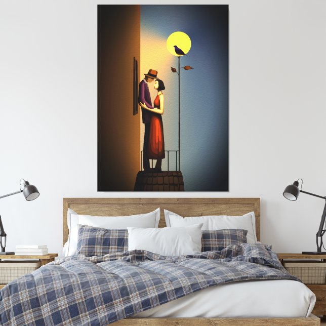 Toile Balcon au Clair de Lune Romantique – Amour Noir Vi (Insitu(Chambre))