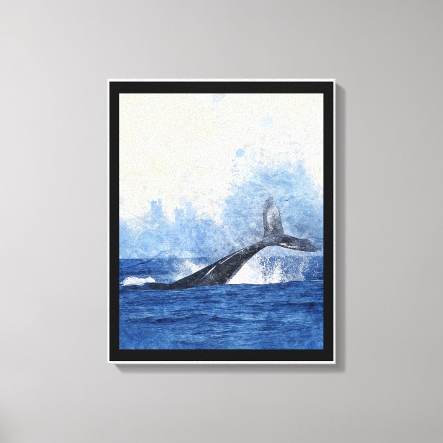 Toile Baleine bleue faisant des éclaboussures dans l'océ (Recto)